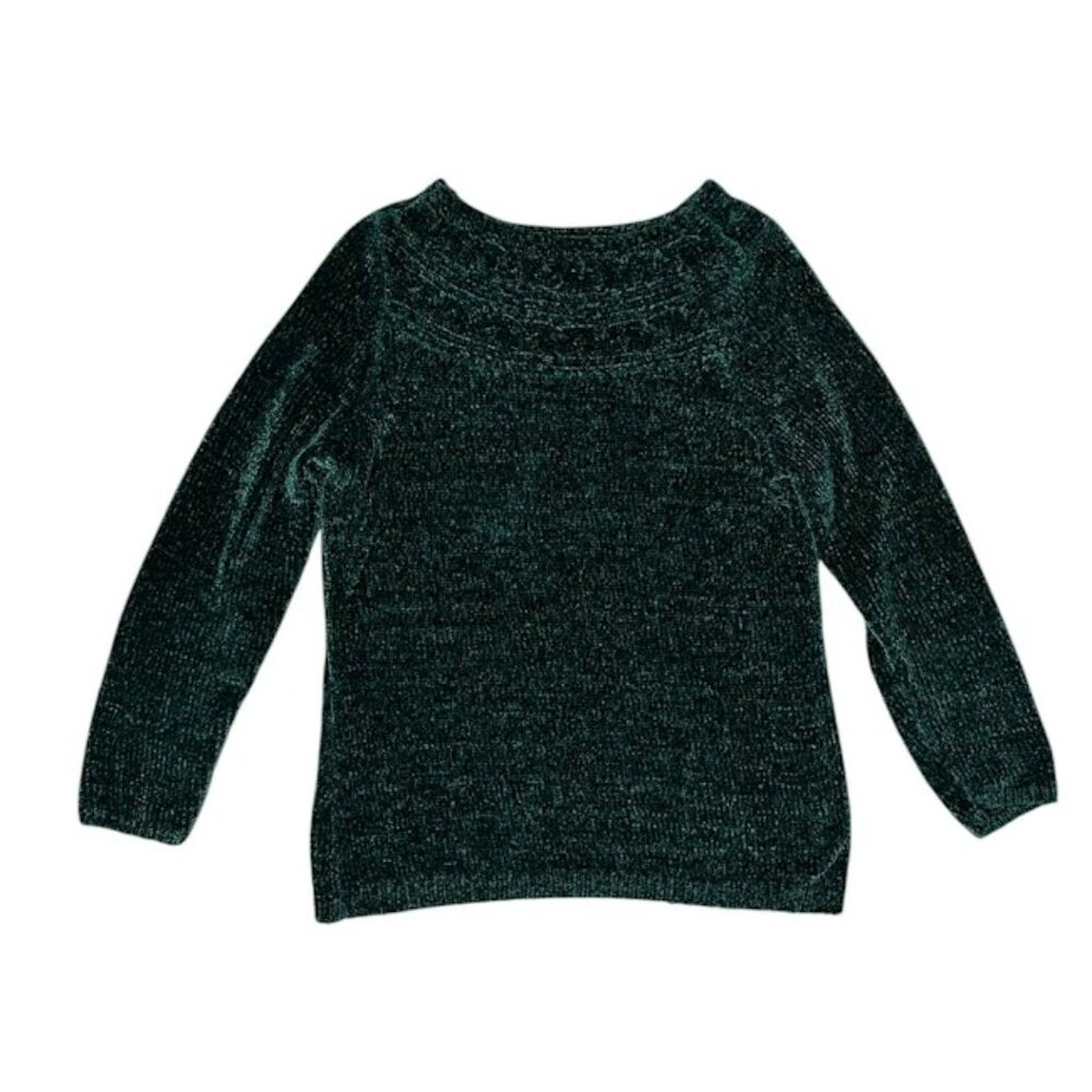 Croft & Barrow Chenille Green Boat neck Knit Sweater Super Soft  Cozy Women P XS